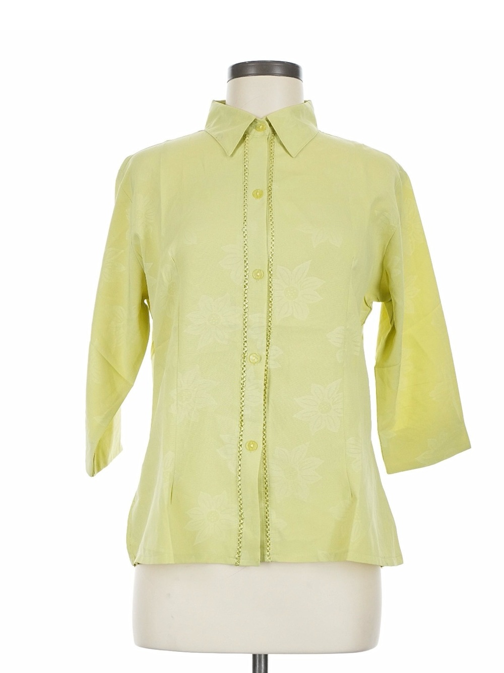 Cottagecore Light Green Floral Jacquard Button-Down Shirt